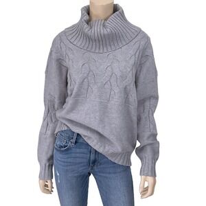 Juoiantang Sweater Womens Large Gray Cable Knit Long Sleeve Cowl Turtleneck